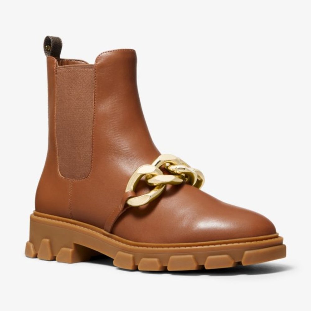 Michael Kors Scarlett Lugged Chelsea Boots Cognac Brown Leather Size 5.5